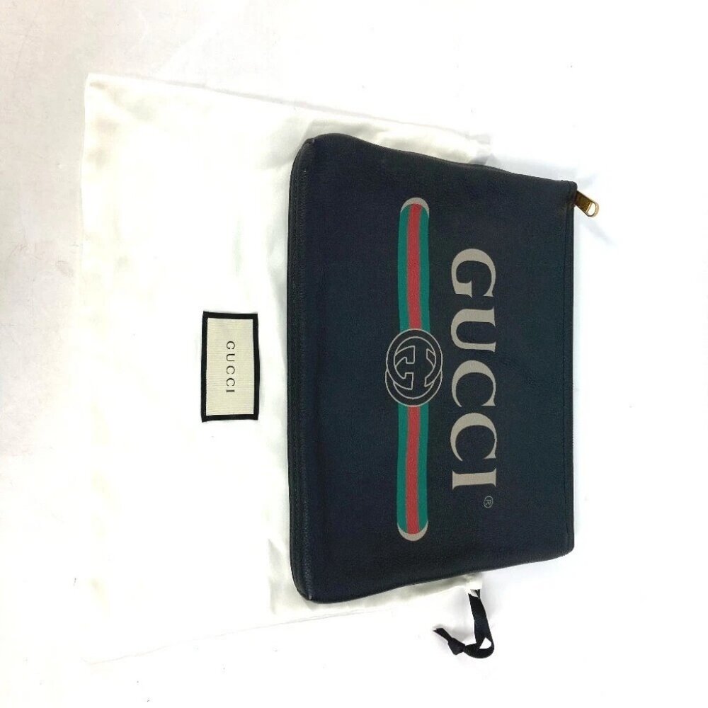 GUCCI 500981 logo pouch bag Clutch bag Leather Black